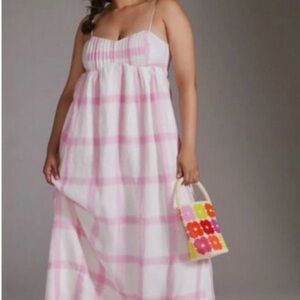 NWOT XL Maeve Anthropologie Pink and White Checkered Maxi Dress